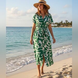 Zara Green Leaf Print Women's Dress